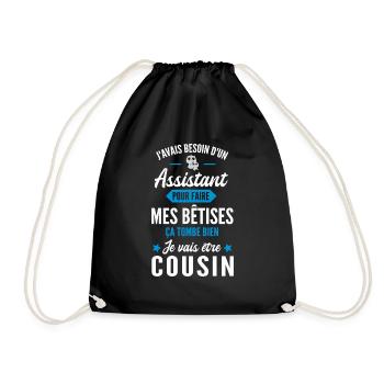 assistant / je vais être cousin / futur cousin - Sac de sport léger - noir - Devant