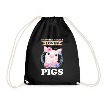 Schweine Schweinefarm Geschenk - Turnbeutel - Schwarz - Vorne