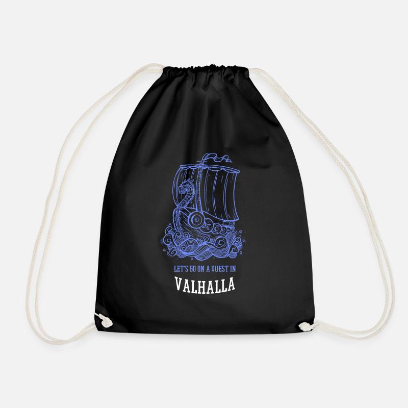 Let's Go On A Quest In Valhalla Retro Viking - Drawstring Bag - black