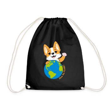 Corgi with a globe - Drawstring Bag - black - Front