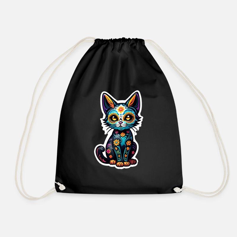 Katze Mexiko - Dia de los Muertos - Turnbeutel - Schwarz
