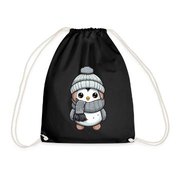 Penguin Winter Animal Cute Comic - Drawstring Bag - black - Front
