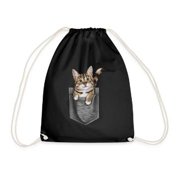 Amerikanische Bobtail-Katze in der Tasche Geschenk - Turnbeutel - Schwarz - Vorne