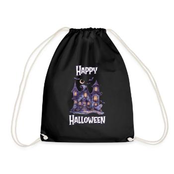 Halloween – Happy Halloween gruseliges Geisterhaus - Turnbeutel - Schwarz - Vorne