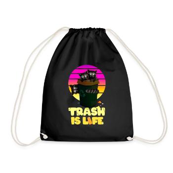 Waschbär "Trash Is Life" - Turnbeutel - Schwarz - Vorne