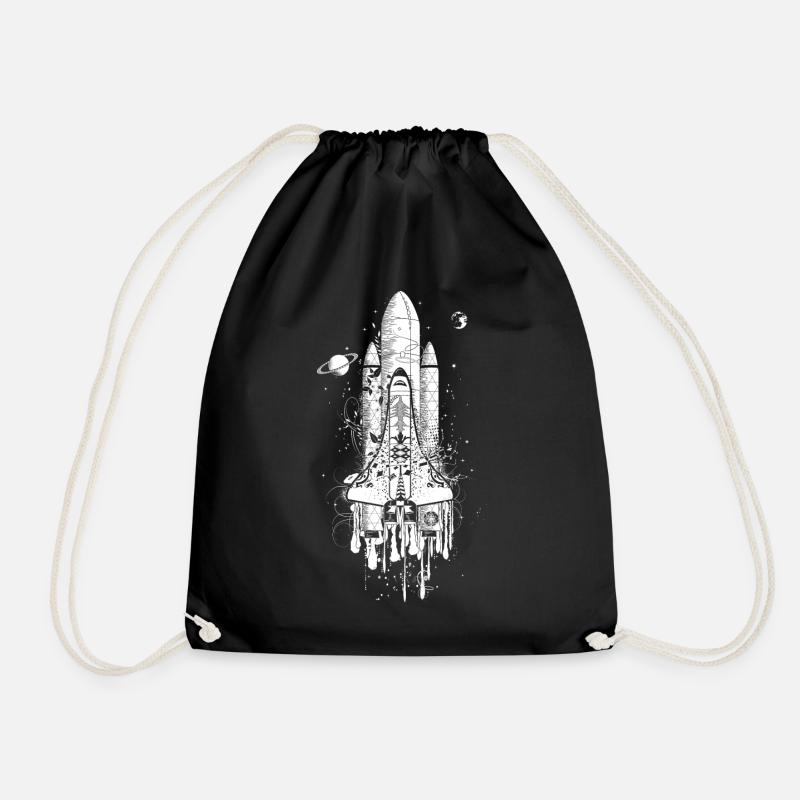 fantasievoll gestaltetes Space Shuttle - Turnbeutel - Schwarz