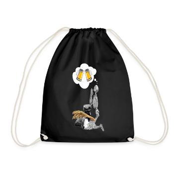 Skeleton prays beer of wheat dream thinking - Drawstring Bag - black - Front