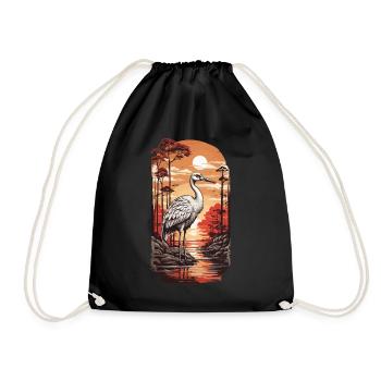 Ostasiatischer Retro Kranich Japan Style Art Vogel - Turnbeutel - Schwarz - Vorne