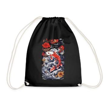 Retro Koi Ästhetik Fisch Wasser Japan Design - Turnbeutel - Schwarz - Vorne