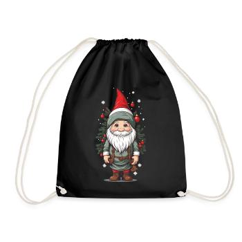 Winter Gnome and Christmas Tree Christmas Design - Drawstring Bag - black - Front