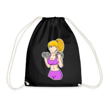 Fitness Woman Dumbbells - Drawstring Bag - black - Front