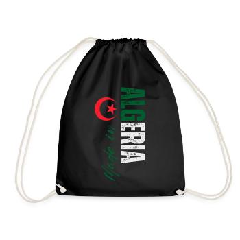 Made in Algeria, vertical design - Drawstring Bag - black - Front