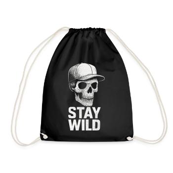 Street Art Skull Stay Wild Urban Style - Drawstring Bag - black - Front