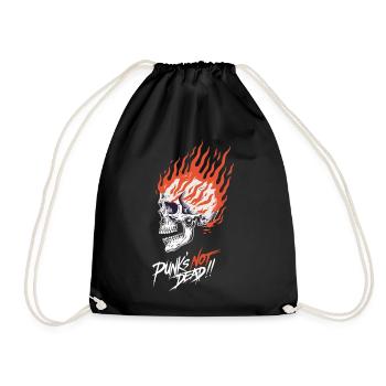 Crâne en Flammes Punk’s Not Dead – Burning Skull - Drawstring Bag - black - Front