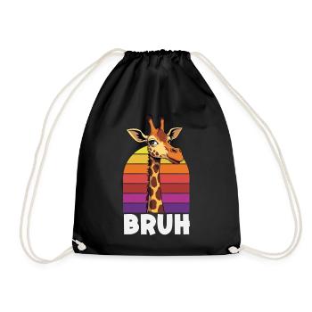 Bruh Giraffe Retro Sunset Meme - Drawstring Bag - black - Front