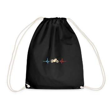 Motorcycle Heartbeat Biker ECG Heart Rate - Drawstring Bag - black - Front