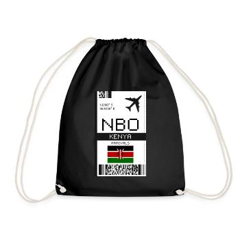 Kenya, Africa Boarding Pass - NBO Airport Ticket - Drawstring Bag - black - Front