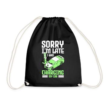 E-Car Tesla Electricity Climate Protection - Drawstring Bag - black - Front
