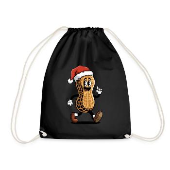 Festliche Erdnuss mit Weihnachtsmannmütze - Turnbeutel - Schwarz - Vorne