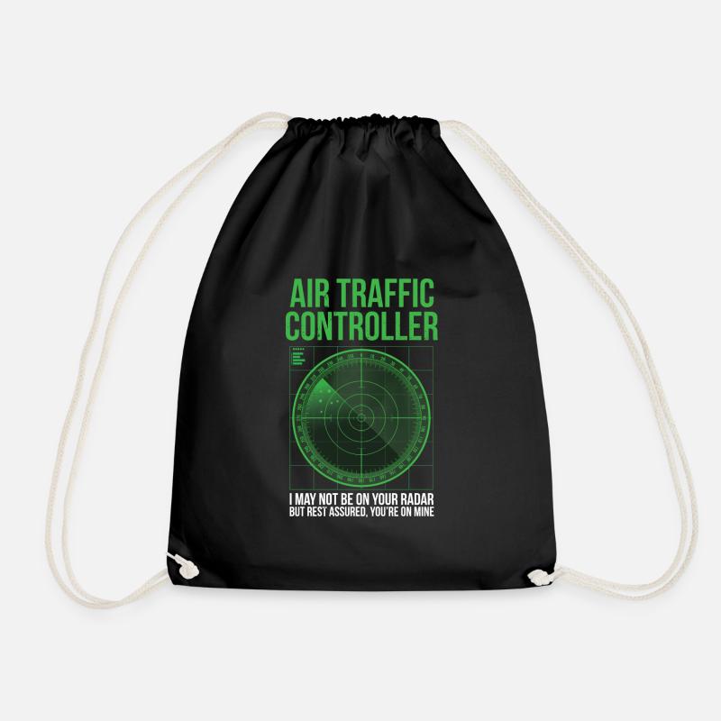 Air Traffic Controller Aircraft Aviation Aviator - Drawstring Bag - black