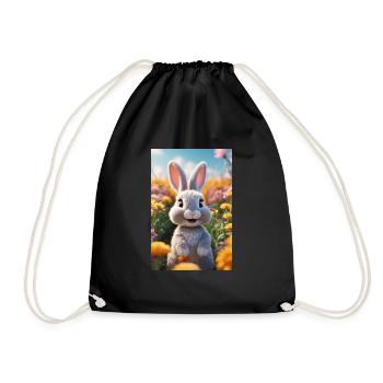 Süßer weißer Hase im Blumenfeld - Turnbeutel - Schwarz - Vorne