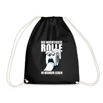 Rolle Klopapier Toilettenpapier Lustige Sprüche WC - Turnbeutel - Schwarz - Vorne