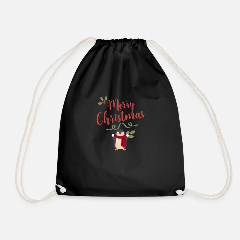 Merry Christmas Penguin - Drawstring Bag - black