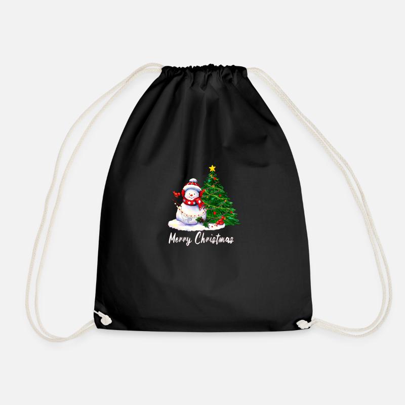 Merry Christmas - Snowman - Drawstring Bag - black