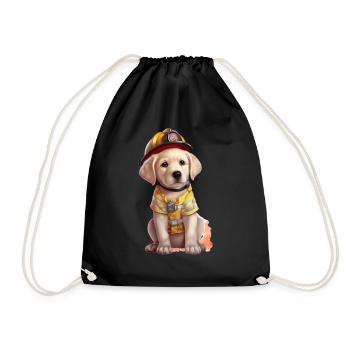 Firefighter cute labrador - Drawstring Bag - black - Front