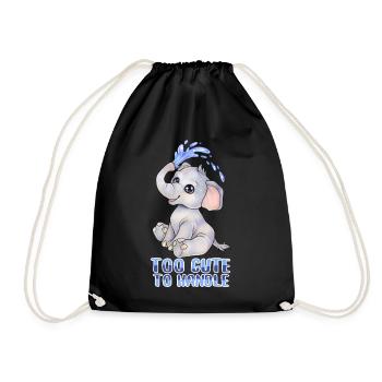 "Too cute to handle" Niedlicher Baby Elefant - Turnbeutel - Schwarz - Vorne