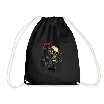 Crâne avec Crâne de Rose Rouge Amour et Mort - Sac de sport léger - noir - Devant