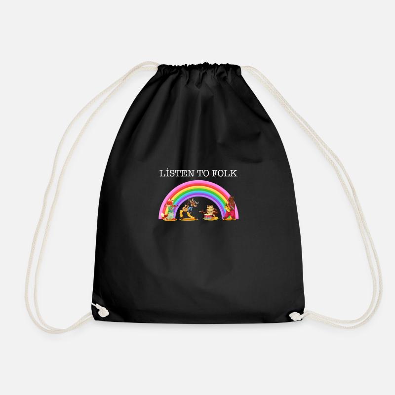 Listen To Folk - Drawstring Bag - black