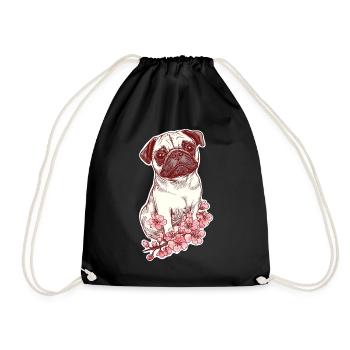 Mops mit Blüten - Turnbeutel - Schwarz - Vorne