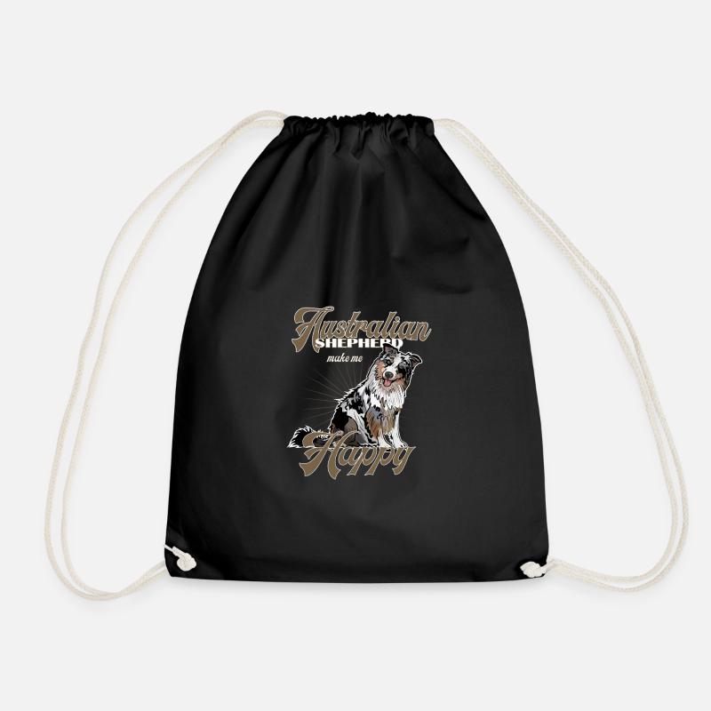 Australian Shepherd make me happy - Drawstring Bag - black