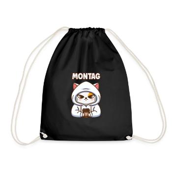 Montag ! Kaffee und Katzen Spruch Montag - Turnbeutel - Schwarz - Vorne