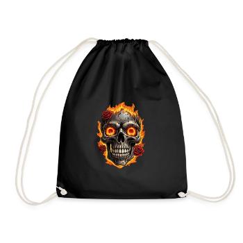 Skull mit Feuer und roten Rosen brennender Skull - Turnbeutel - Schwarz - Vorne
