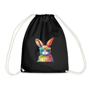 Lapin coloré cool avec des lunettes de soleil lapin - Sac de sport léger - noir - Devant