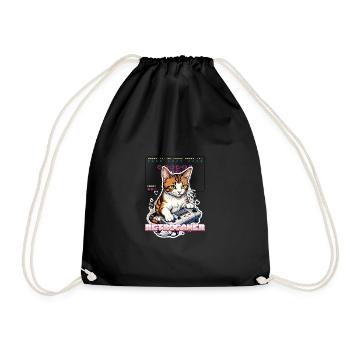 Retro Gaming Cat: Retrogamer with Controller - Drawstring Bag - black - Front