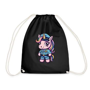 Cute Unicorn Police Officer - Turnbeutel - Schwarz - Vorne