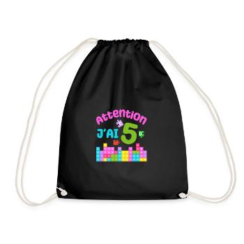 Gift 5 years Birthday I am 5 years old - Drawstring Bag - black - Front