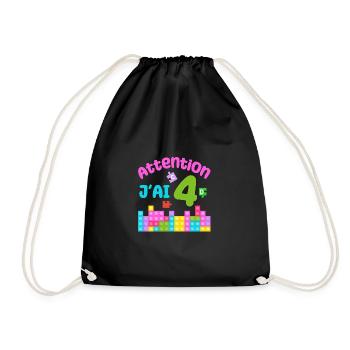 Gift 4 years Birthday I am 4 years old - Drawstring Bag - black - Front