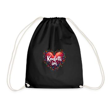 Konfetti im Herzen - Karnevals Party Geschenk - Turnbeutel - Schwarz - Vorne