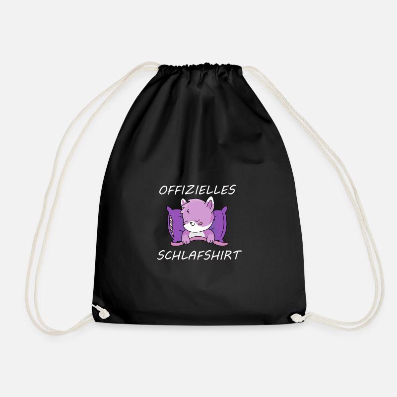 Offizielles Schlafshirt Pyjama Schlafanzug Katze - Turnbeutel - Schwarz