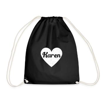 Karen First Name Gift Idea Heart Love I Love - Drawstring Bag - black - Front