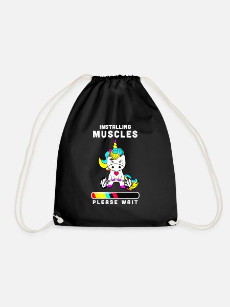 Lifting Installing Muscles Please Wait - Drawstring Bag - black