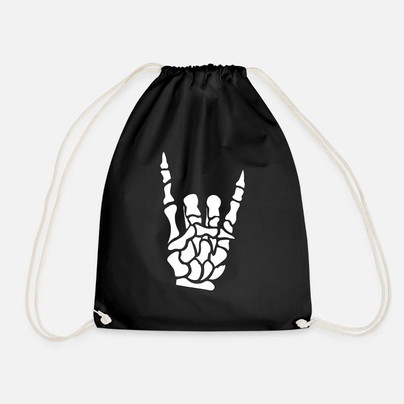 Devil horns hand - skeleton - bones - metal - Drawstring Bag - black