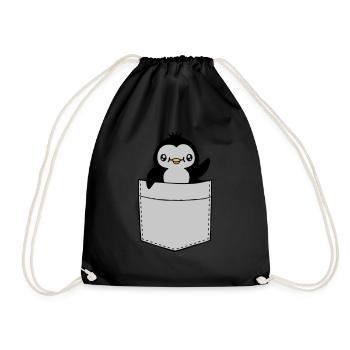 Waving Chest Pocket Penguin - Drawstring Bag - black - Front