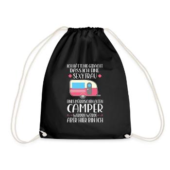 Campen camper Wanderung Geschenk - Turnbeutel - Schwarz - Vorne