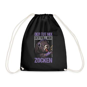 Der will nur Zocken - Turnbeutel - Schwarz - Vorne
