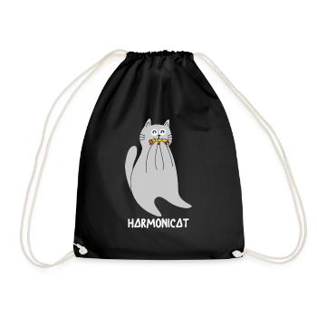 Harmonica Cat Harmonicat Funny Animal Puns - Drawstring Bag - black - Front